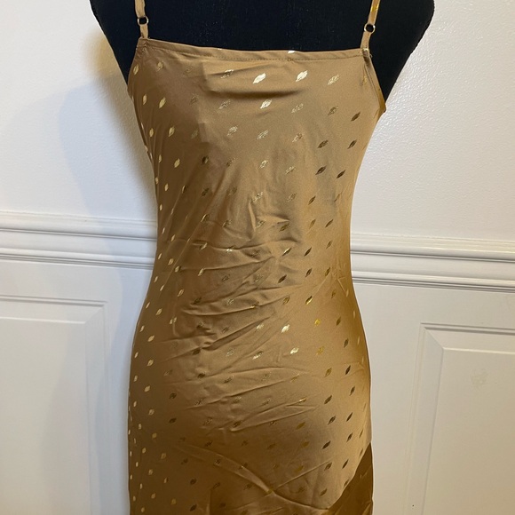NWT Bonheur D’Amour Cowl Neck Mermaid Slip Dress Maxi Bias Cut Sz S Gold - Picture 8 of 13